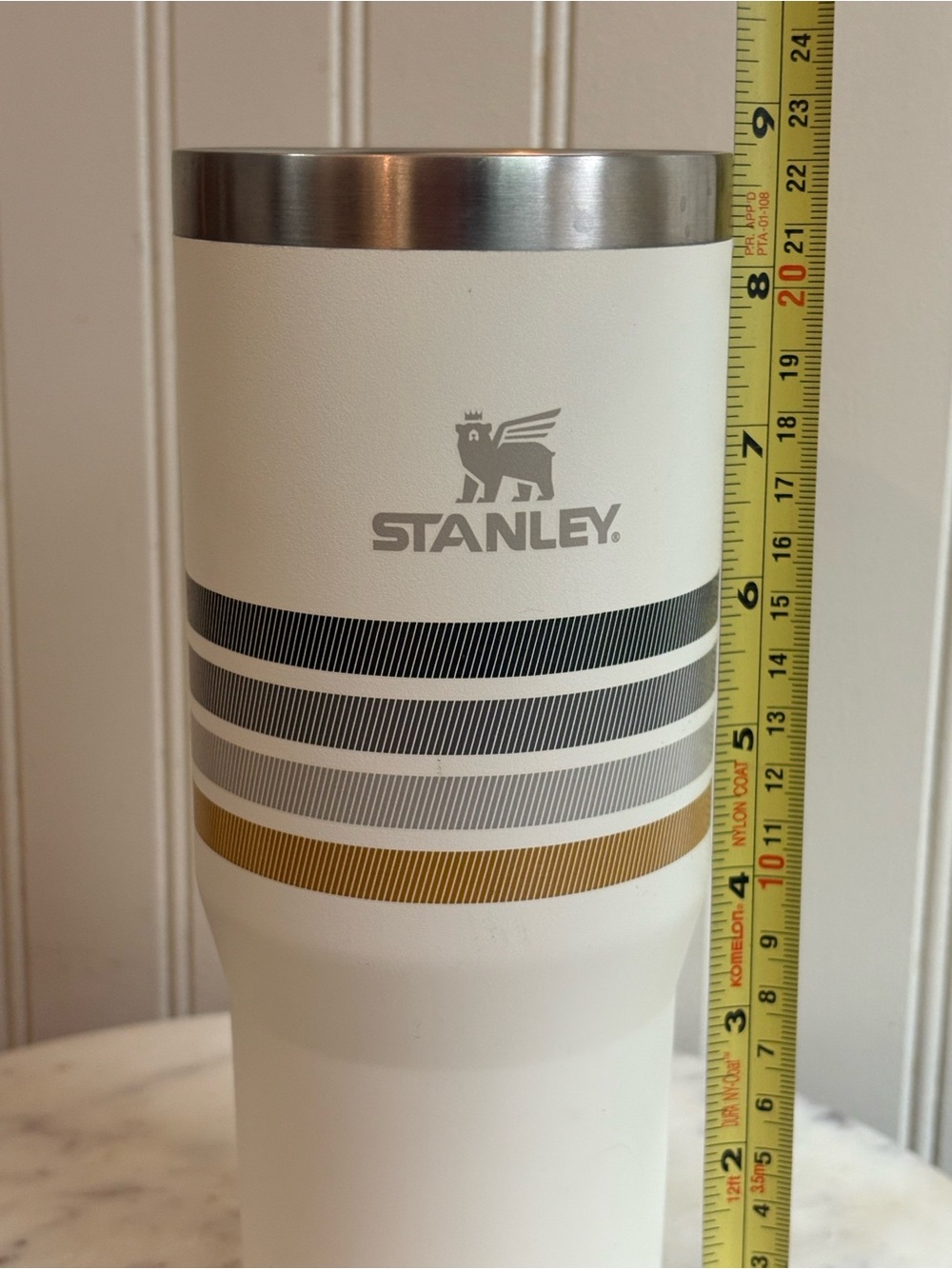 Stanley Varsity Iceflow 30oz Tumbler Cream Ash Stripe Travel Mug Water Bottle - Picture 9 of 10